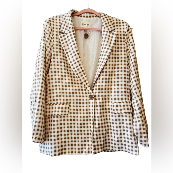 Stoosh Linen Blend Gingham Blazer Large - Picture 4 of 9